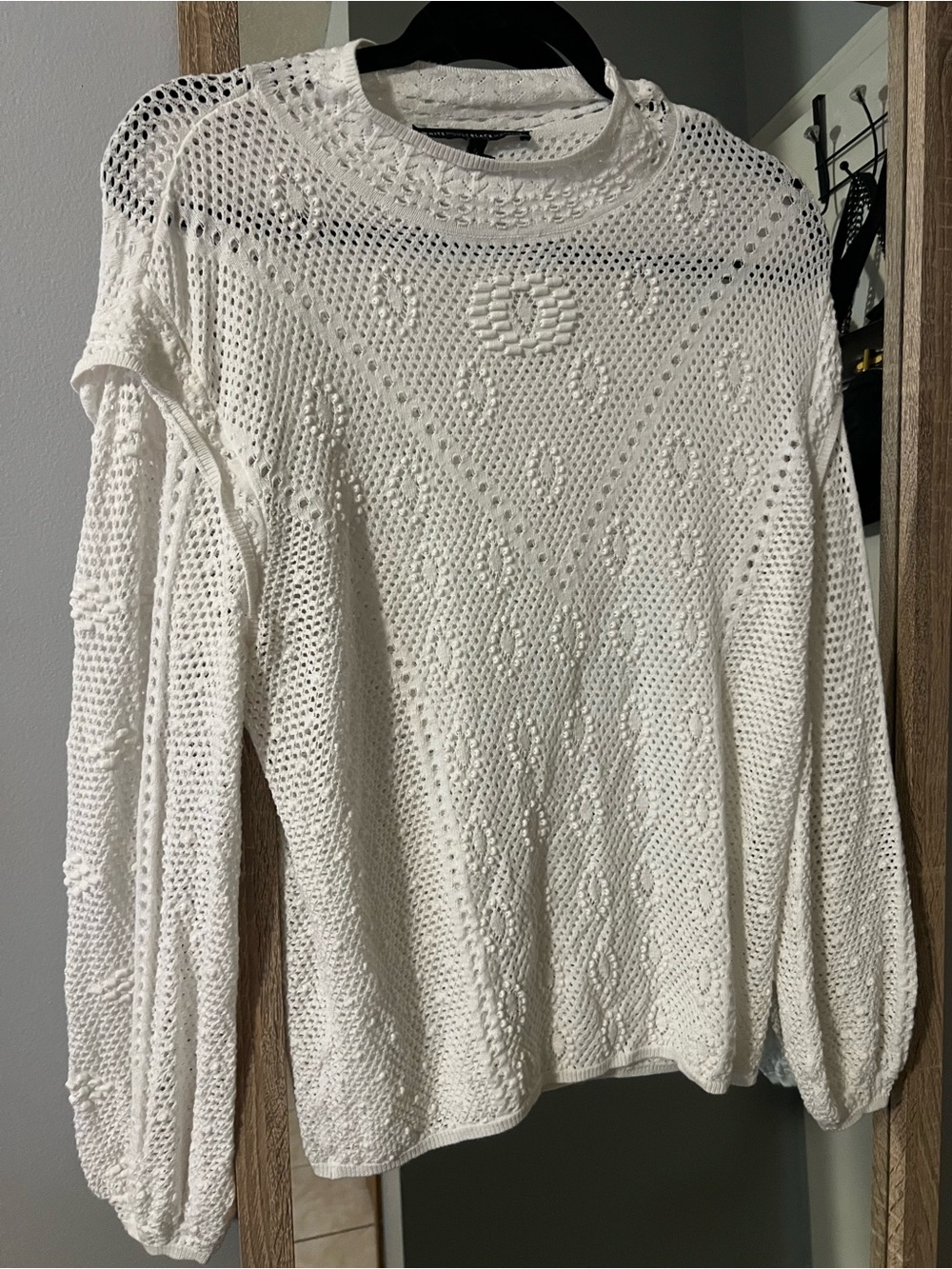 White House Black Market White Open-Knit Crewneck Sweater